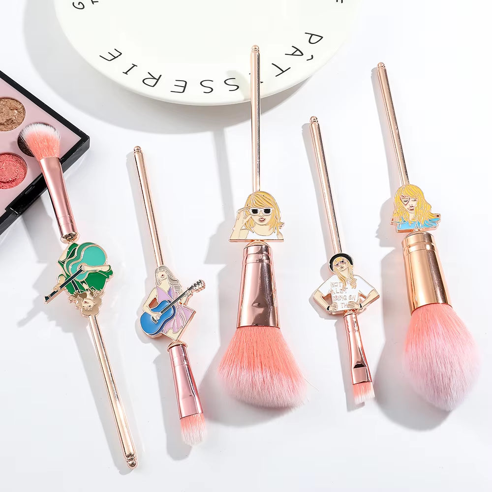 Famous Singer Taylors Creative Makeup Brushes Set 5Pcs Pink Metal Handle Brush Makeup Tools Gifts for Women Teen Girls Fans