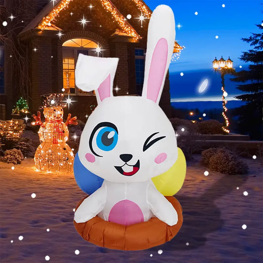 4FT Easter Inflatable Half Bunny Outer Yard Decoration Build-In LED Lights Holiday Blow up Yard Decor, for Easter Holiday Party