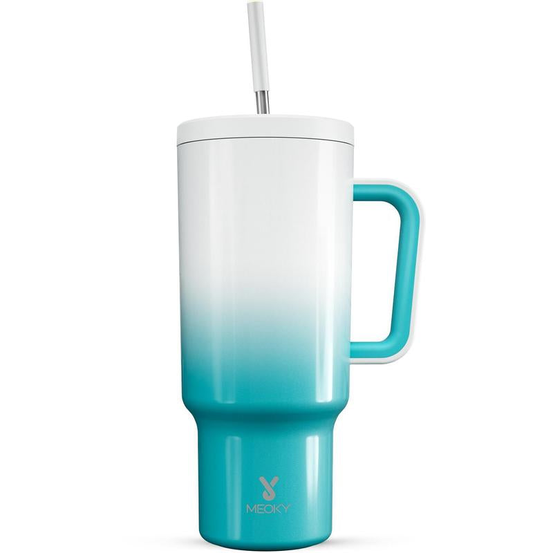 【24 Hour Shipping】Meoky Large-Capacity Stainless Steel Car Cup, Reusable Stainless Steel Straw, Anti-Slip and Noise-Reducing Silicone Pad, Tumbler Travel Mug/Cold Water for 24 Hours or Hot Water for 8 Hours,Suitable for Sports, Office, Christmas Gifts