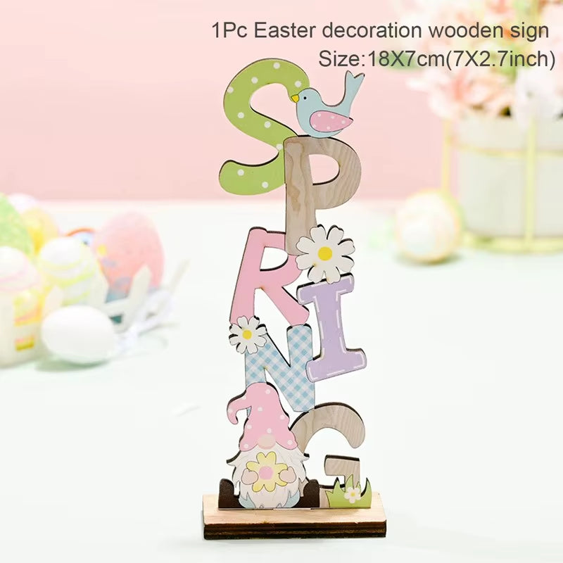 2024 New Easter Decoration for Home Wooden Pendant Easter Rabbit Easter Craft Easter Bunny Ornament Decor Easter Egg Gifts Decor