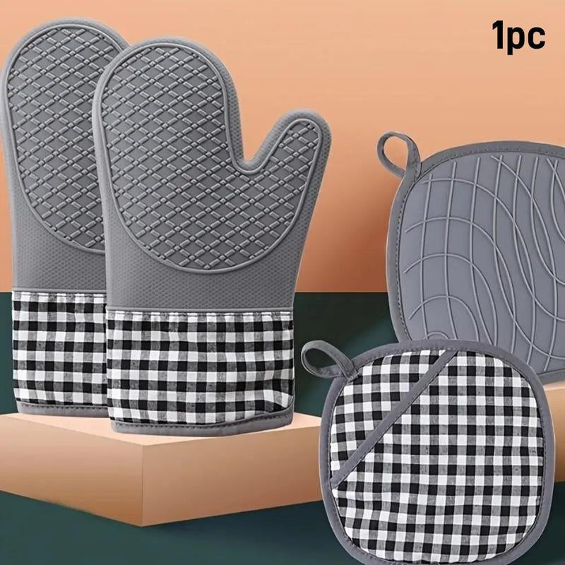 Household Silicone Pot Oven Mitt, 1 Count Geometric Plaid Pattern Heat Insulation Glove, Mitt Pad for Kitchen Cooking Baking, Kitchen Accessories