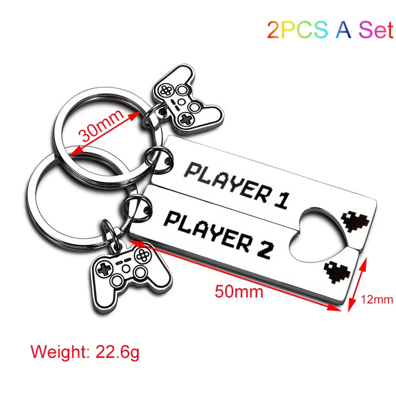 2 PCS Funny Couple Gamers Gifts Player 1 Player 2 Matching Keychain for Her Him Girlfriend Boyfriend Valentine'S Day Gaming Gift