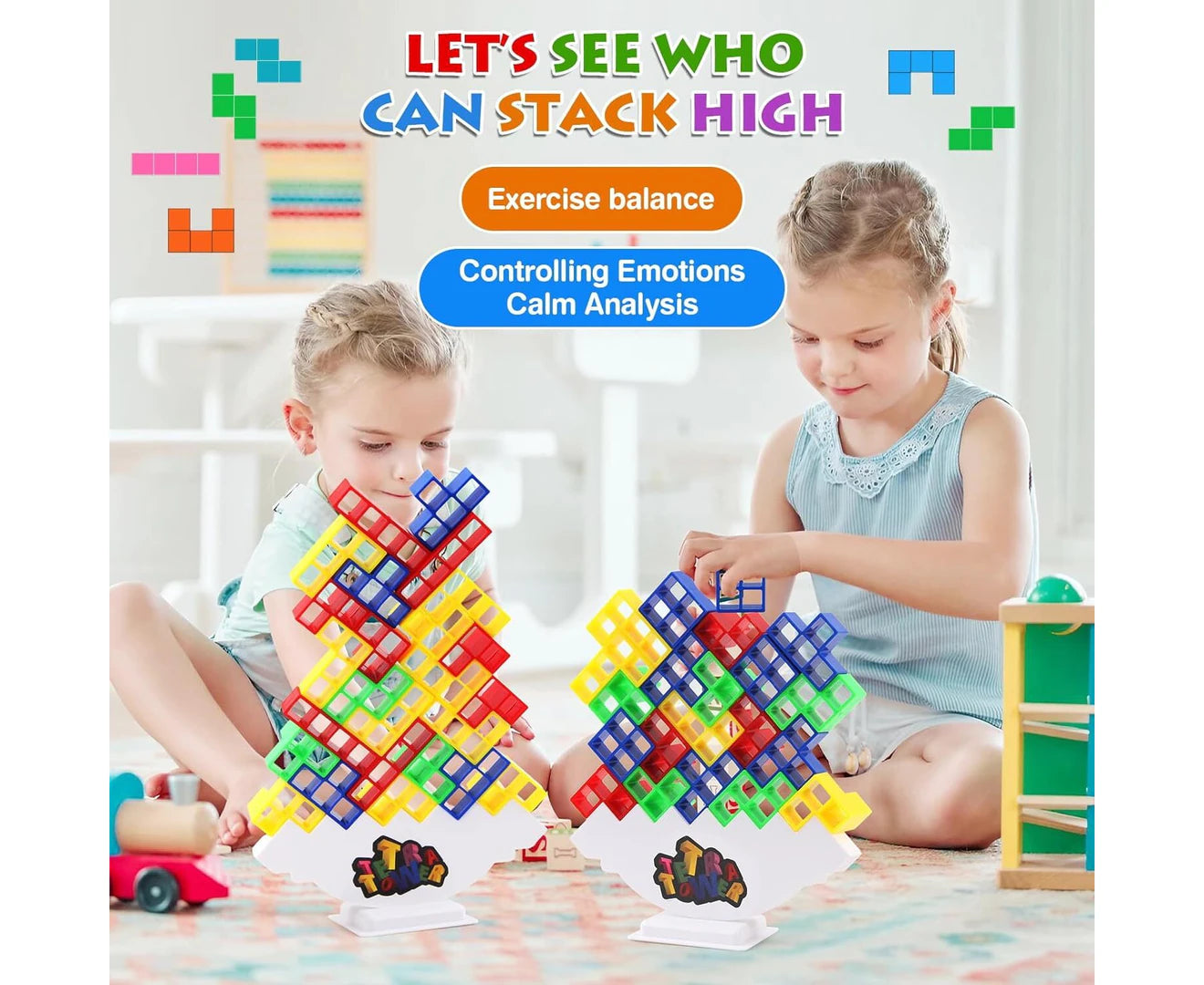 Tetra Tower Game, 48 Pcs Tetra Tower Balance Game Fun Stacking Building Blocks for Kids, Develop Dexterity, Patience, Fine Motor Skills, Family Party