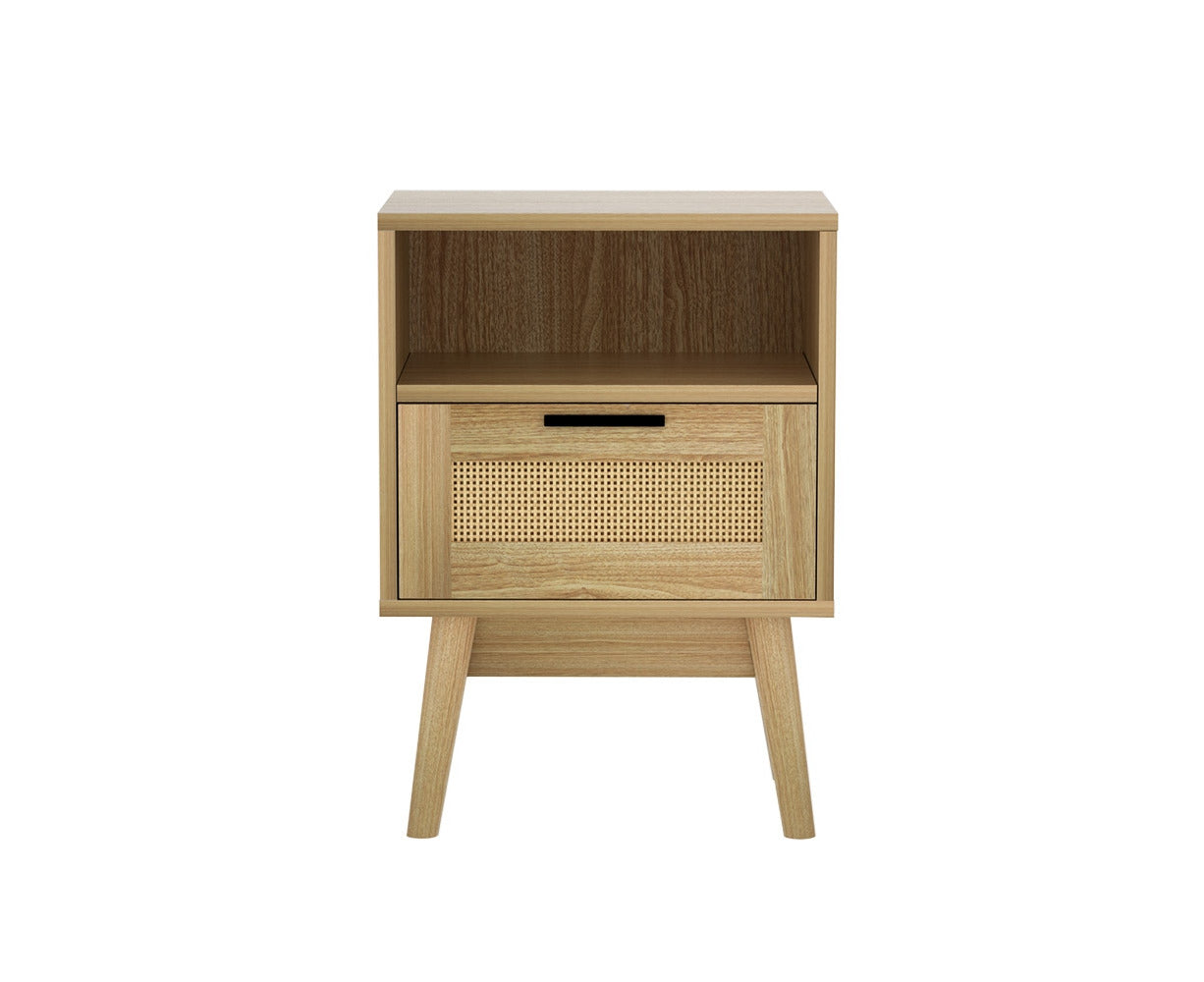 Rattan Bedside Table 1 Drawer with Shelf - REI Oak