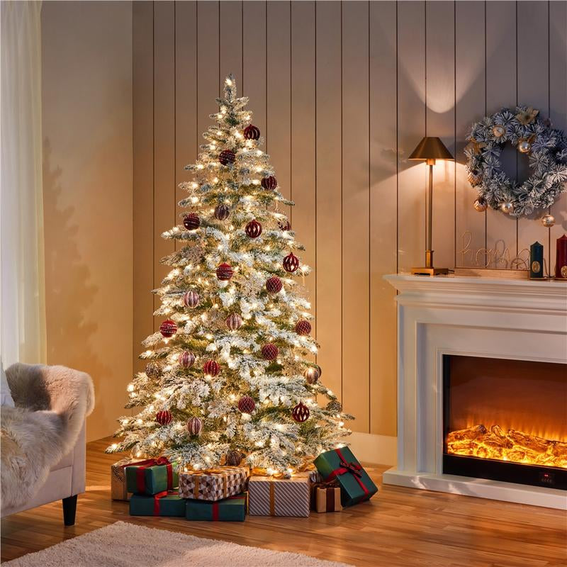 Yaheetech Pre-Lit Artificial Christmas Tree with Warm Lights, Holiday Decorative Fir Christmas Tree with Stand Ornaments Decoration