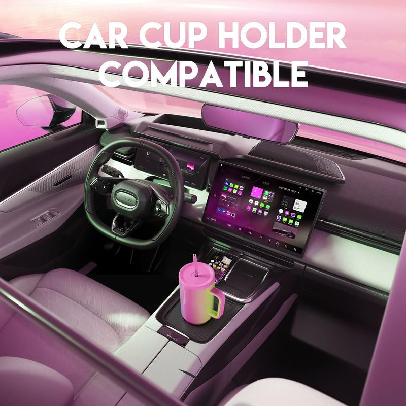 【24 Hour Shipping】Meoky Large-Capacity Stainless Steel Car Cup, Reusable Stainless Steel Straw, Anti-Slip and Noise-Reducing Silicone Pad, Tumbler Travel Mug/Cold Water for 24 Hours or Hot Water for 8 Hours,Suitable for Sports, Office, Christmas Gifts