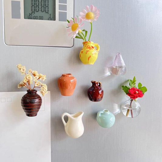 Kitchen Accessories Creative Mini Ceramic Vase Design Magnet, 8 Counts/Set Refrigerator Magnet, Diy Fridge Magnet for Flower, Home & Office Decoration, Summer for Gift, Summer Decor, Fall Decor, Birthday Gifts