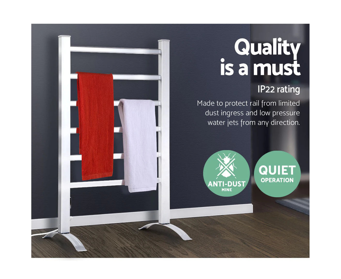 Electric Heated Towel Rail Rack 6 Bars Freestanding Clothes Dry Warmer