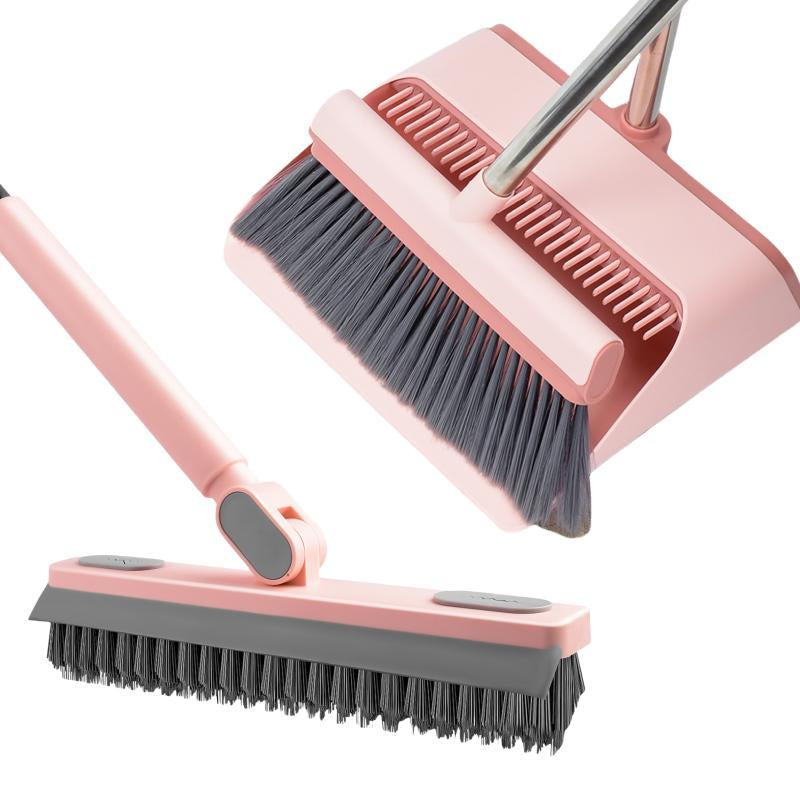 Pink Broom Garbage Shovel Set--Garbage Shovel Retractable Brush, One-Button Hair Removal, to Prevent Garbage Overflow.