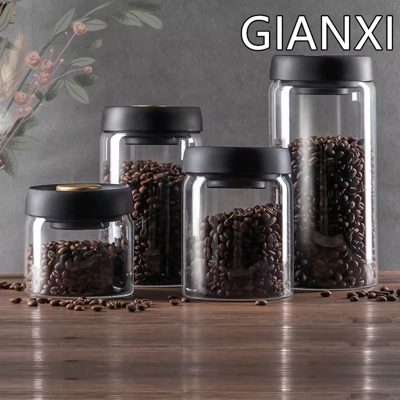 Vacuum Sealed Jug Coffee Beans Glass Airtight Canister Food Grains Candy Keep Fresh Storage Jar Kitchen Accessories