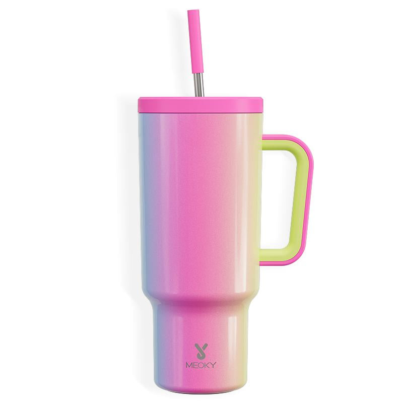 【24 Hour Shipping】Meoky Large-Capacity Stainless Steel Car Cup, Reusable Stainless Steel Straw, Anti-Slip and Noise-Reducing Silicone Pad, Tumbler Travel Mug/Cold Water for 24 Hours or Hot Water for 8 Hours,Suitable for Sports, Office, Christmas Gifts