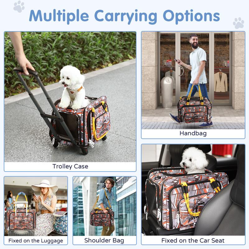 Airline Approved Dog Carrier for Small Dogs with Wheels, Expandable Cat Carrier Soft Pet Travel Carrier Crate for Medium Dogs and Cats under 25LBS (17 X 12 X 11 Inches)