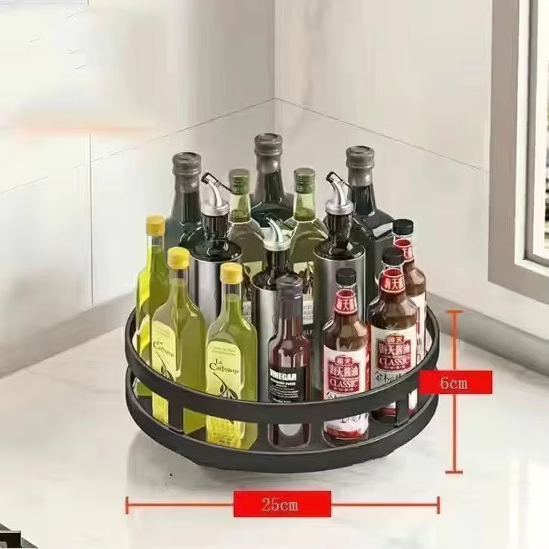 360° Rotation Spice Rack Organizer Multi-Layer Countertop Carbon Steel Seasoning Holder Storage Tray Storage Rack for Kitchen