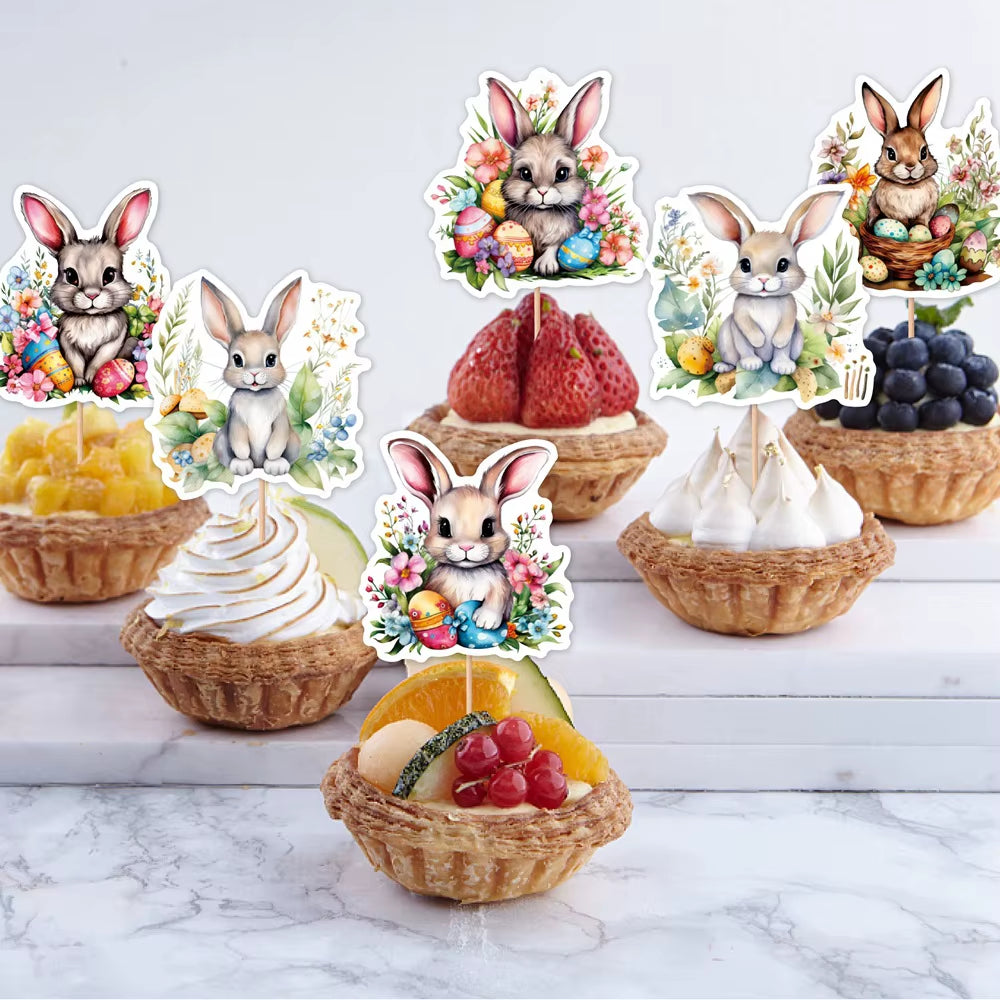 Easter Bunny Cupcake Toppers Happy Easter Bunnies Dessert Toppers Kids Birthday Party Cake Toppers Decoration for Easter Supply