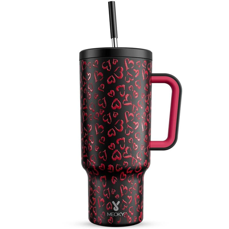 【24 Hour Shipping】Meoky Large-Capacity Stainless Steel Car Cup, Reusable Stainless Steel Straw, Anti-Slip and Noise-Reducing Silicone Pad, Tumbler Travel Mug/Cold Water for 24 Hours or Hot Water for 8 Hours,Suitable for Sports, Office, Christmas Gifts