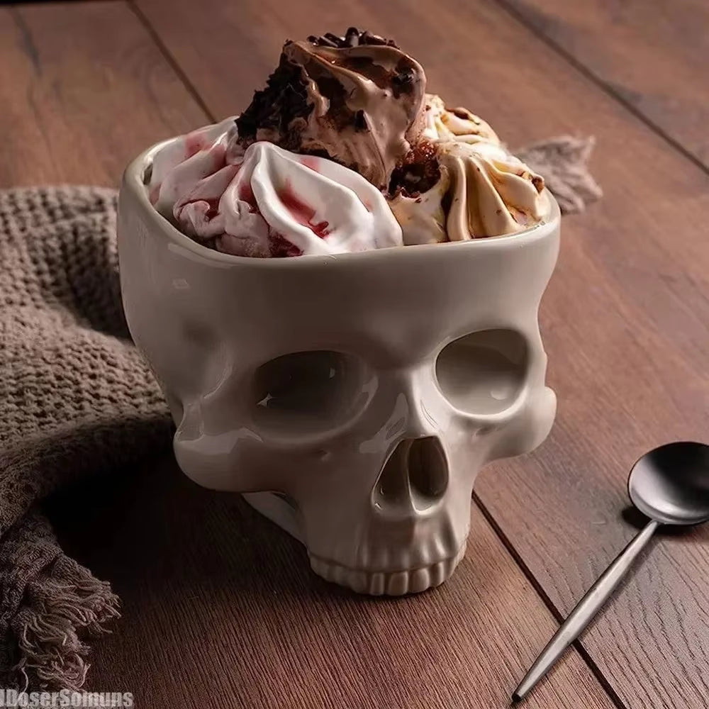 Retro Porcelain Gothic Skull Pasta Bowl Halloween Tableware Home Bar Food Noodle Salad Candy Ceramic Bowl Tabletop Decoration