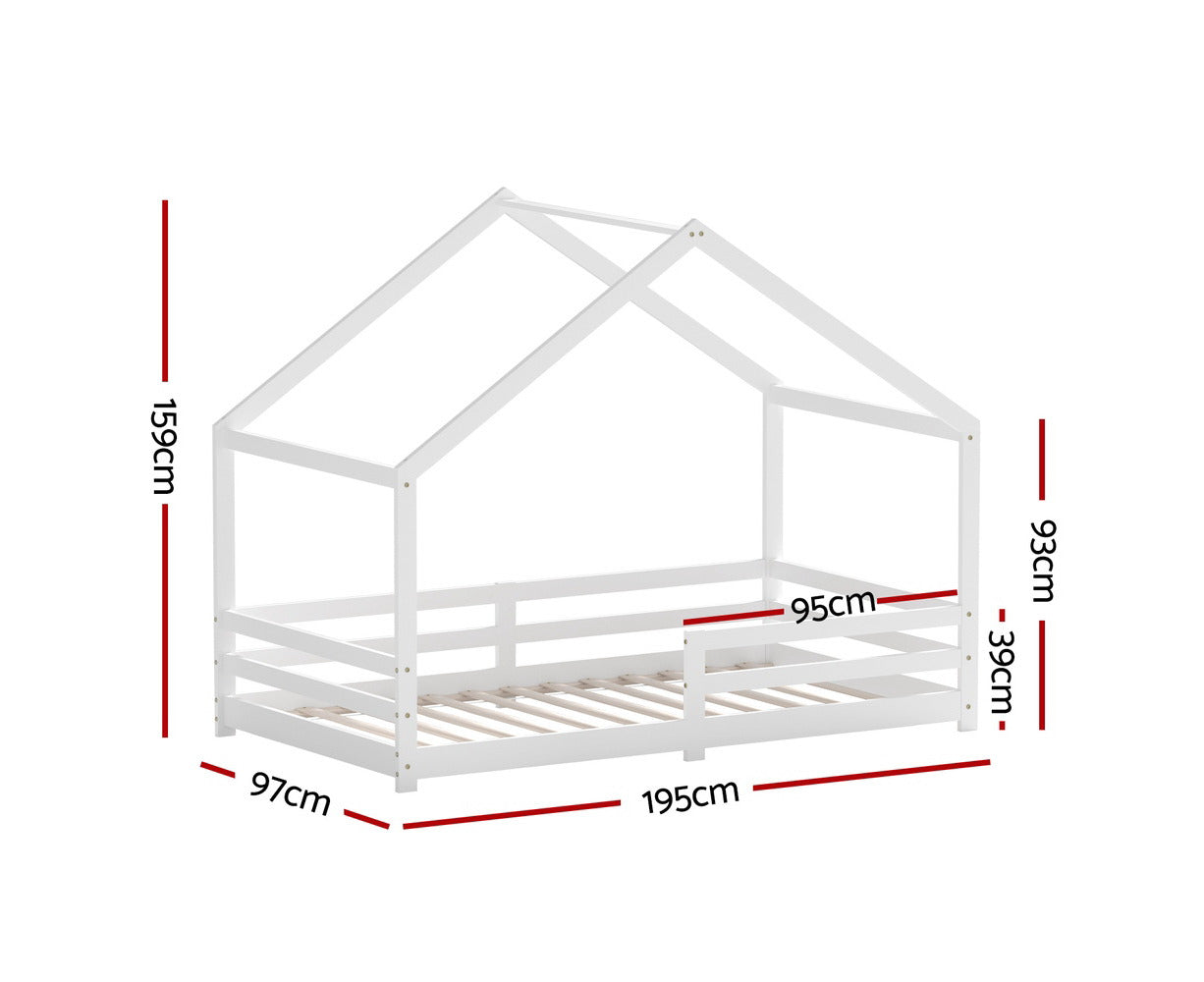 Bed Frame Wooden Kids Single House Frame White AMOS