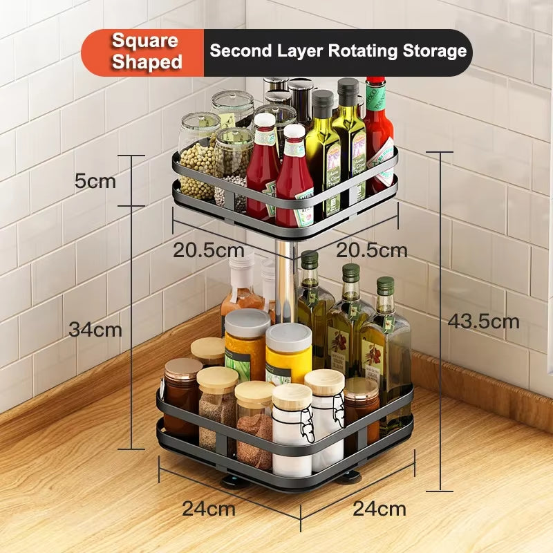 360° Rotation Spice Rack Organizer Multi-Layer Countertop Carbon Steel Seasoning Holder Storage Tray Storage Rack for Kitchen