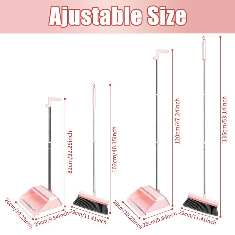 Pink Broom Garbage Shovel Set--Garbage Shovel Retractable Brush, One-Button Hair Removal, to Prevent Garbage Overflow.