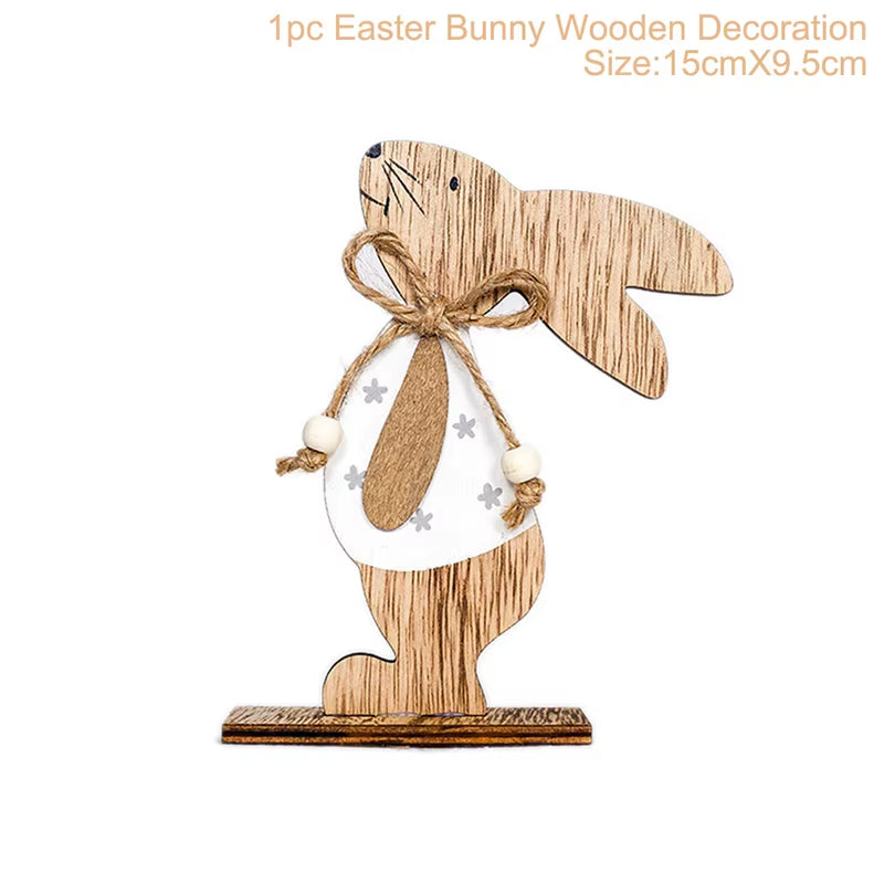 2024 New Easter Decoration for Home Wooden Pendant Easter Rabbit Easter Craft Easter Bunny Ornament Decor Easter Egg Gifts Decor