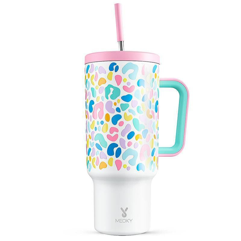 【24 Hour Shipping】Meoky Large-Capacity Stainless Steel Car Cup, Reusable Stainless Steel Straw, Anti-Slip and Noise-Reducing Silicone Pad, Tumbler Travel Mug/Cold Water for 24 Hours or Hot Water for 8 Hours,Suitable for Sports, Office, Christmas Gifts