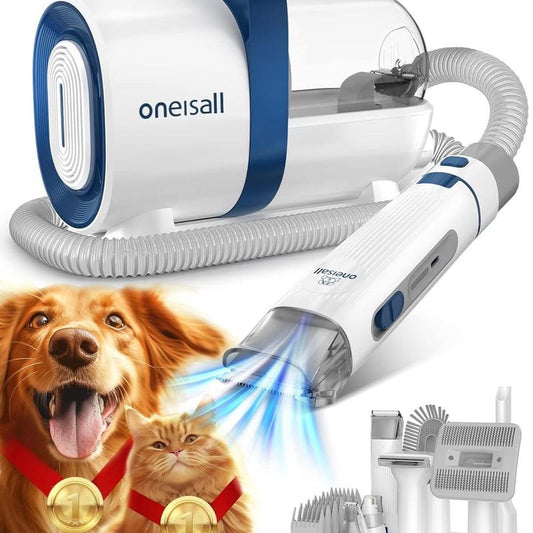 Oneisall Dog Hair Vacuum & Dog Grooming Kit, Pet Grooming Vacuum with Pet Clipper Nail Grinder, 1.5L Dust Cup Dog Brush Vacuum & 7 Pet Grooming Tools