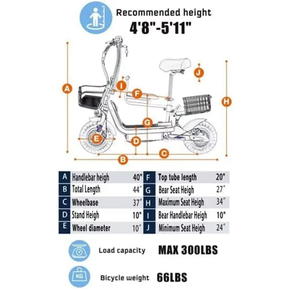 Power Folding Electric Bike, for Adults, 48V 624WH Lithium- Ion Battery 750W Peak 10" Fat Tire Ebike, Electric Scooters