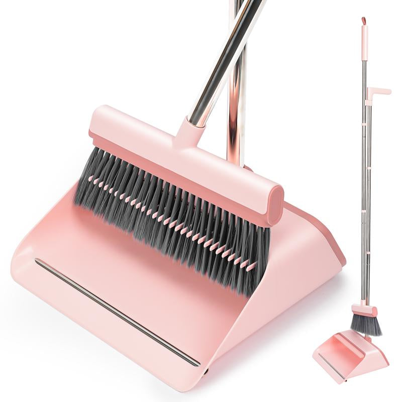 Pink Broom Garbage Shovel Set--Garbage Shovel Retractable Brush, One-Button Hair Removal, to Prevent Garbage Overflow.