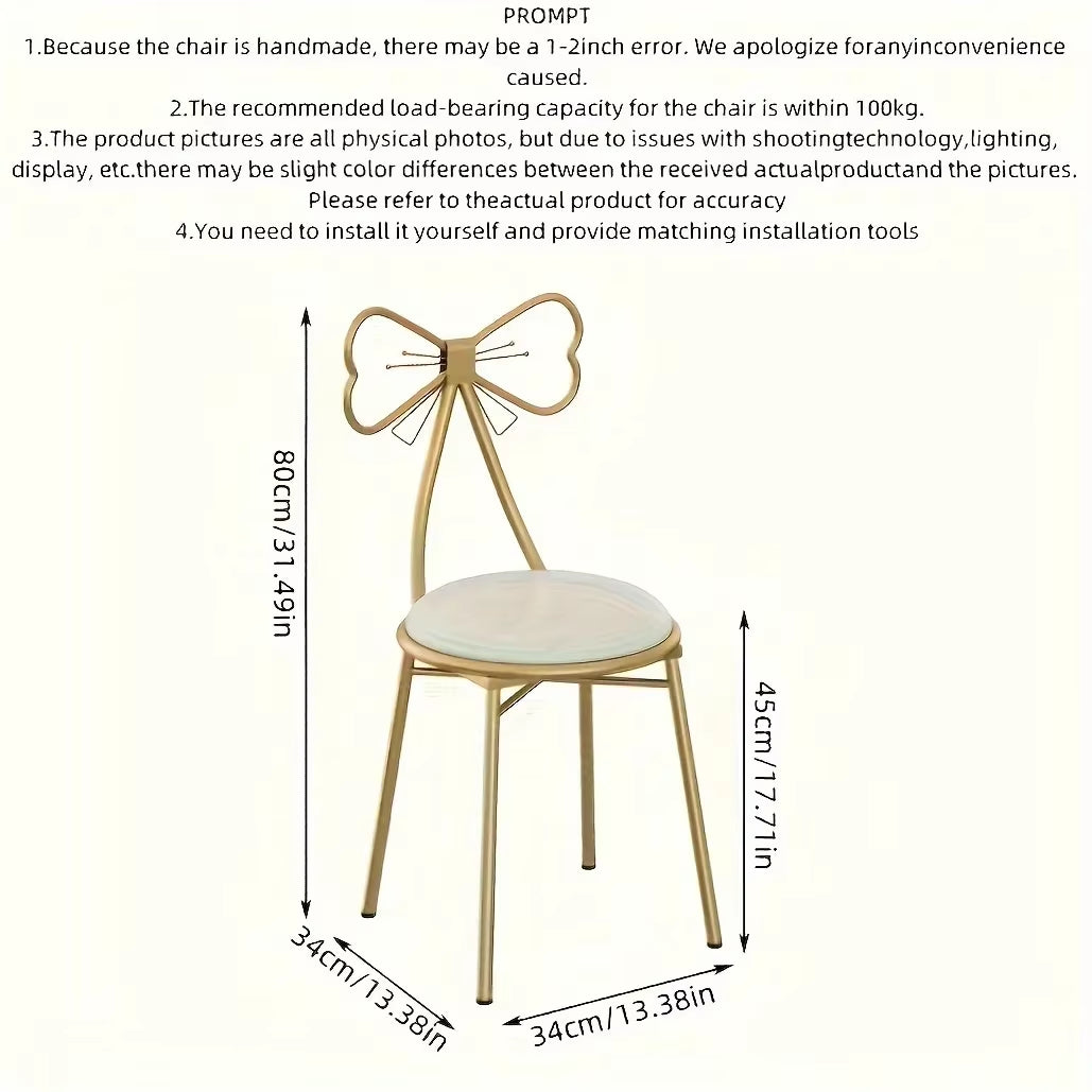 1PC, Butterfly Makeup Chair with Detachable Backrest, Manicure Chair, Small Unit Bedroom, Girl Dressing Stool