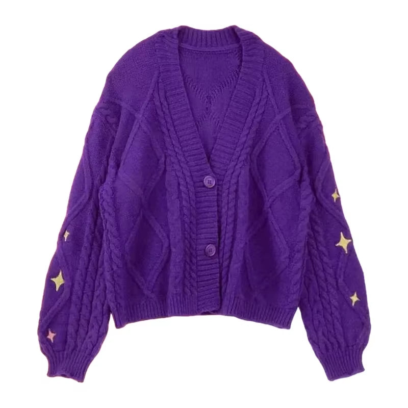 Speak Now Cardigan TS Golden Star Embroidery Button up Purple Sweater TV Album Cardigan Gift Fall Winter Vintage Outfit