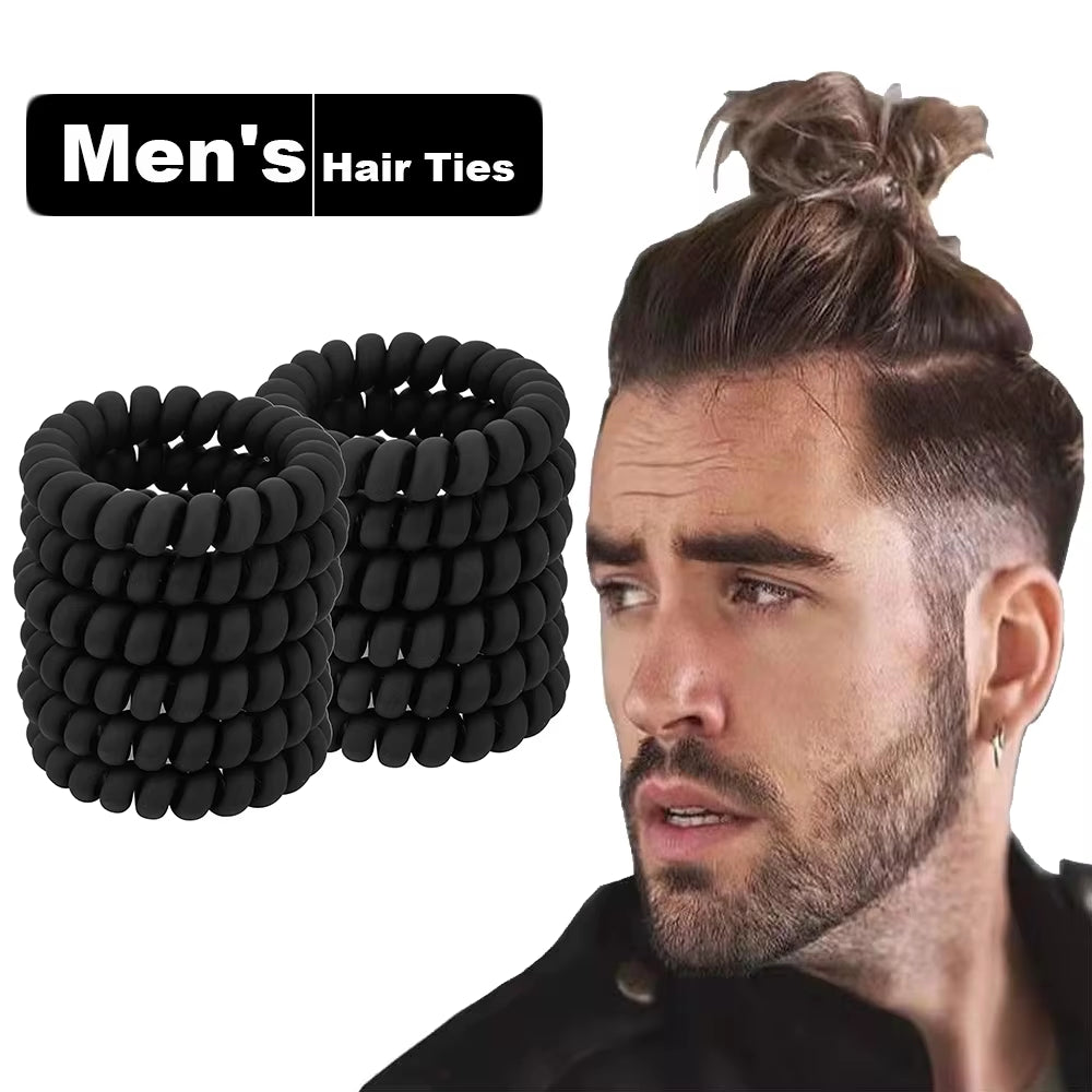 Black Spiral Hair Ties Matte Elastic Traceless Sports Hair Ties Hair Accessories for Men'S Curly Hair Long Hair Thick Hair