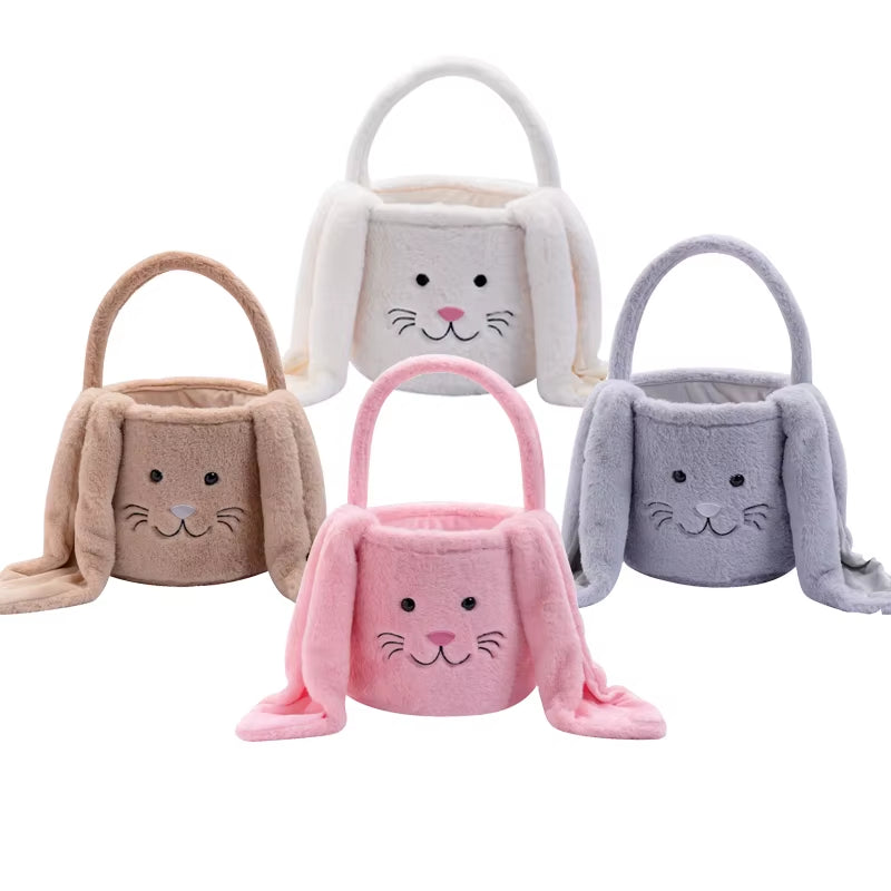 1Pc Cute Plush Easter Bunny Basket Lovely Candy Carry Easter Eggs Basket Easter Handbag Bunny Candy Gift Basket