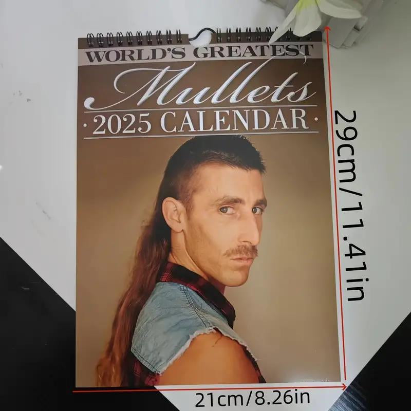 World'S Greatest Mullets Calendar, 1 Count 2025 Wall Calendar, Rock and Roll Hairstyle Calendar, Home Office Hair Salon Shop Wall Decoration