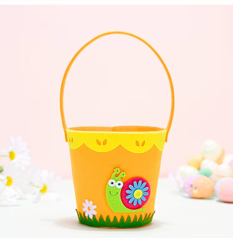 2024 Non-Woven Fabric Easter Basket Kids Color Eggs Bucket Welcome Spring Insect Butterfly Parti Bunny Easter Party Happy Easter