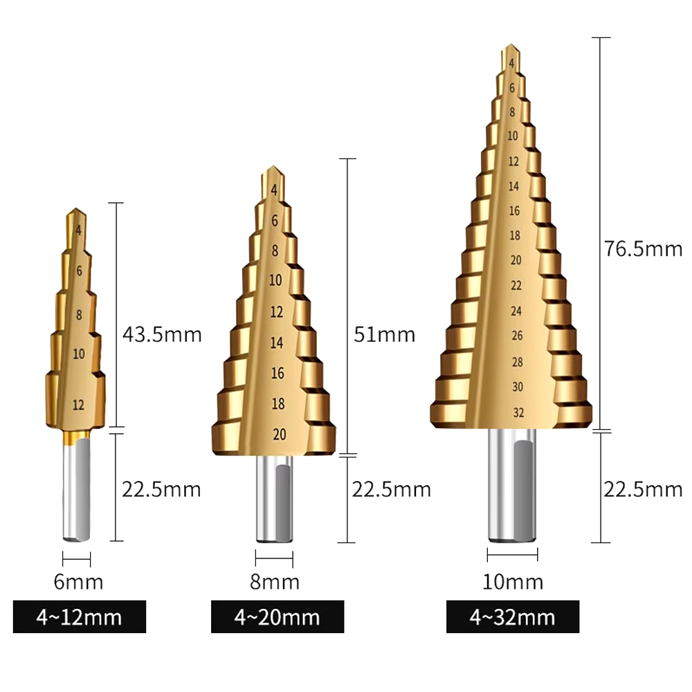 New 6Pcs 4-12Mm 4-20Mm 4-32Mm HSS round Handle Step Drill Bit Set Titanium Coated Wood Metal Hole Cutter Core Drill Bit Set