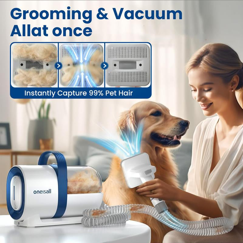 Oneisall Dog Hair Vacuum & Dog Grooming Kit, Pet Grooming Vacuum with Pet Clipper Nail Grinder, 1.5L Dust Cup Dog Brush Vacuum & 7 Pet Grooming Tools