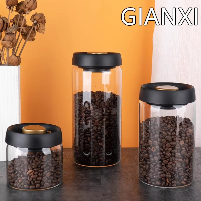 Vacuum Sealed Jug Coffee Beans Glass Airtight Canister Food Grains Candy Keep Fresh Storage Jar Kitchen Accessories