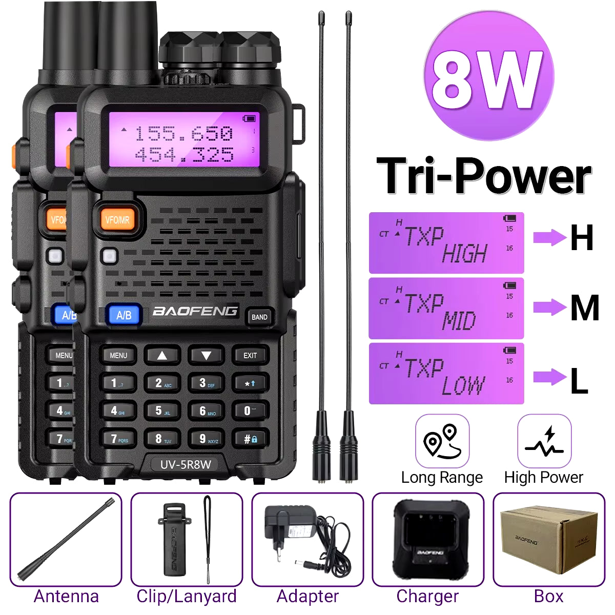 1/2PCS  UV 5R 5W 8W Walkie Talkie Ham CB Radio Long Range Dual Band VHF UHF FM Transceiver Two Way Radio UV5R K5 Plus