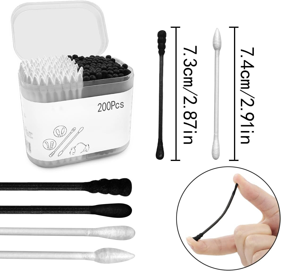 Cotton Swabs, 200 PCS Double Head Cotton Buds for Ear Cleaning, Beauty Care (4 Shapes)