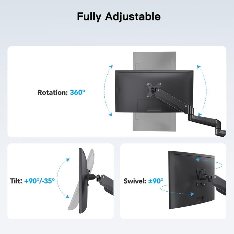 HUANUO Triple Monitor Mount for 17 to 32 Inch Screens, Gas Springs Adjustment Triple Monitor Stand with Swivel, Tilt, Rotation, Clamp & Grommet Kit Height Adjustable Desk Vesa Bracket Base S Length Hydrolic Moniter Arm Soporte Para Support