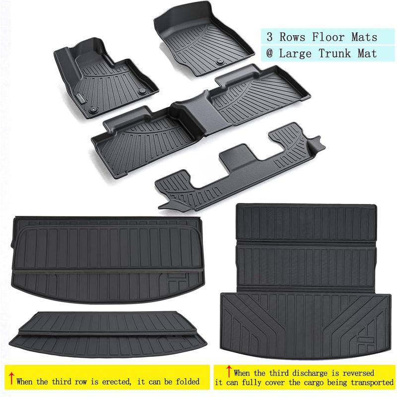 Floor Mats &Amp; Trunk Mat for Ford Explorer 2020-2023 2024(Only Fit 7 Seats),Tpe All Weather Protection 3 Rows Car Floor Liners with Cargo Liner Accessories-Black