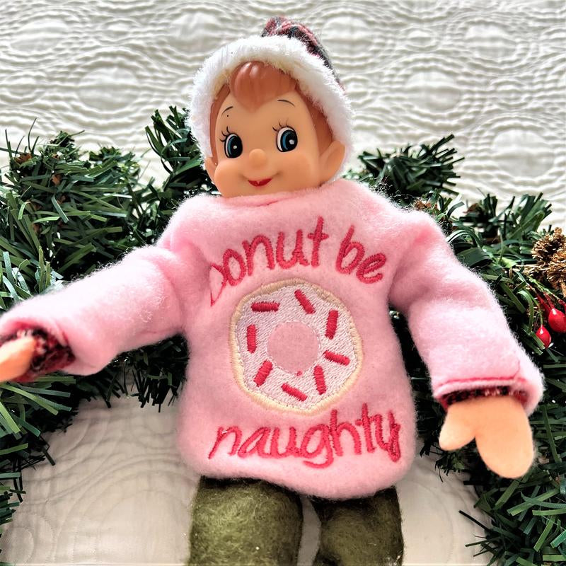 Donut Be Naughty Elf Sweater, Elf Costume, Elf Prop