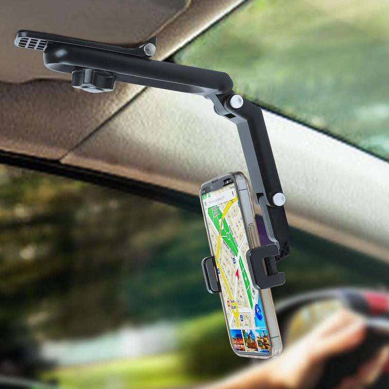 Sun Visor Car Phone Holder，1080° Multifunctional Sun Visor Universal 360 Rotating Rear View Mirror Phone Holder, Foldable Cell Phone Mount Clip for All Mobile Phones Folding Mount Smartphone Cellphone Accessories