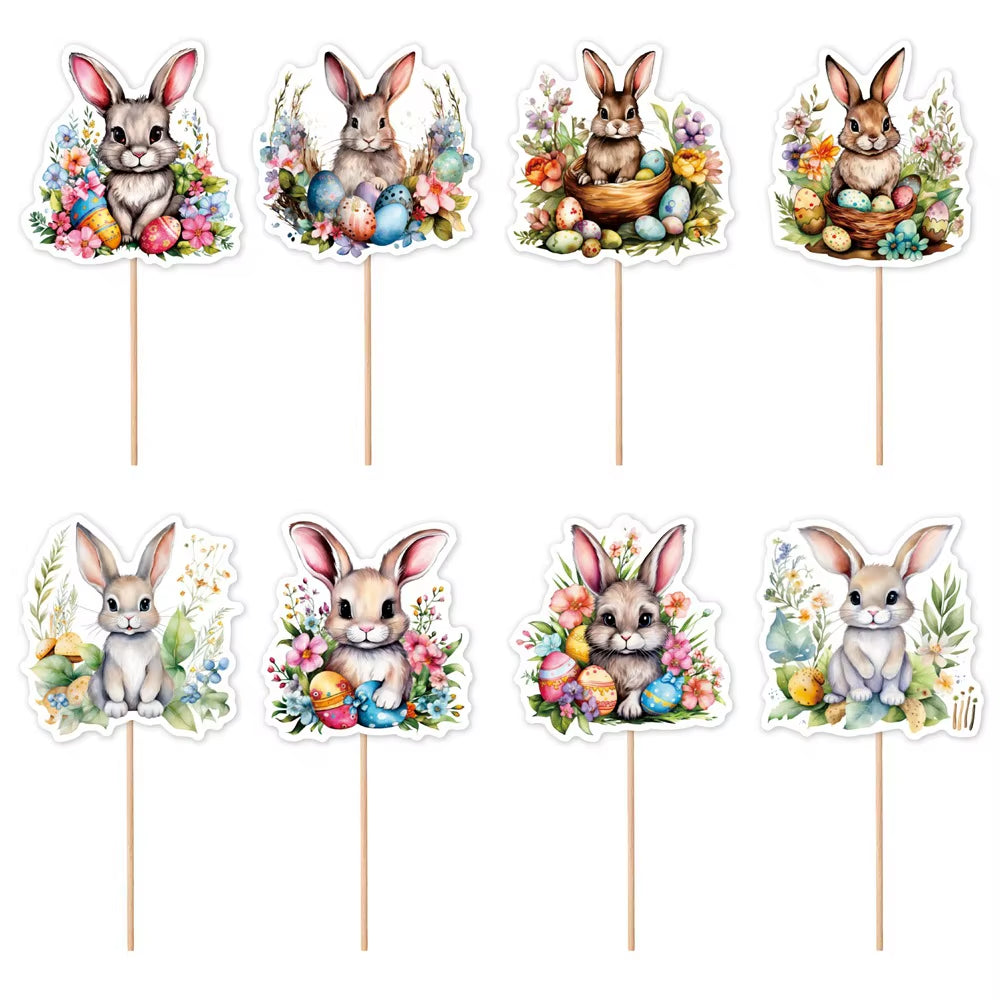 Easter Bunny Cupcake Toppers Happy Easter Bunnies Dessert Toppers Kids Birthday Party Cake Toppers Decoration for Easter Supply