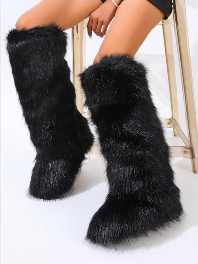 Fashionable Long Tube Snow Boots for Women, New Trend All-Match Plain Plush Knee Boots, Y2K Style Fashion Winter Fur Boots for Women