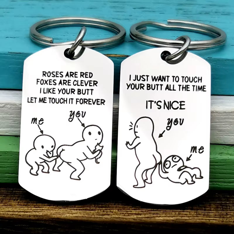 Funny Keychain, Roses Are Red Keyring, Foxes Are Clever Keychain Husband Gift Boyfriend Gift Girlfriend Gift