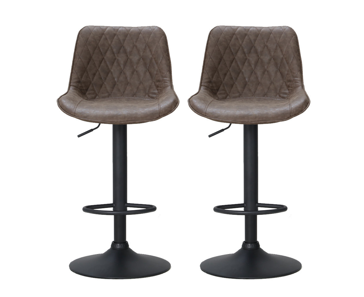 2X Bar Stools Gas Lift Vintage Leather Brown