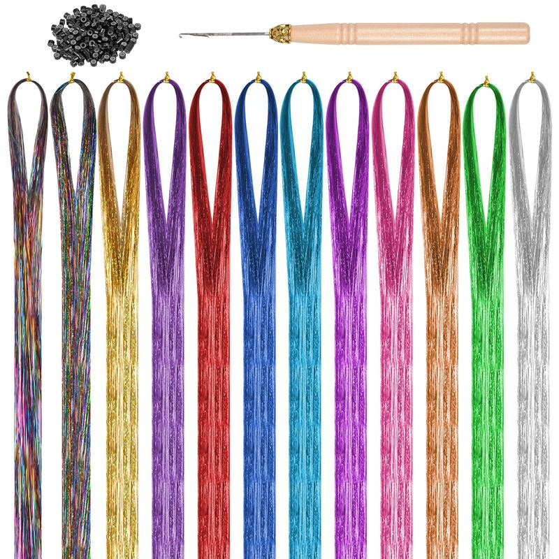 12 Pcs Colourful Hair Strands, Braided Hair Extensions, Colourful Hair Extensions, Straight Wigs Extensions, Rainbow Hair Strands, Colourful Hair Strands for Women, Girls