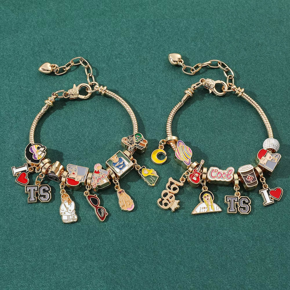 Taylor the Swift Charm Bracelet Lover Speak Now Midnight Reputation Music Album Pendants Dangle Bangle Jewelry Gifts for Fans