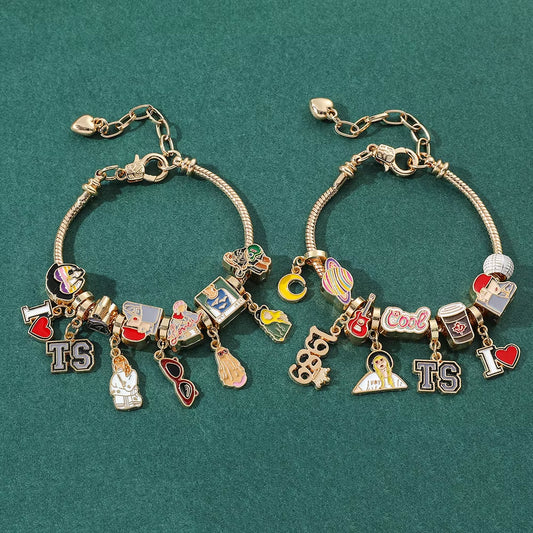 Taylor the Swift Charm Bracelet Lover Speak Now Midnight Reputation Music Album Pendants Dangle Bangle Jewelry Gifts for Fans